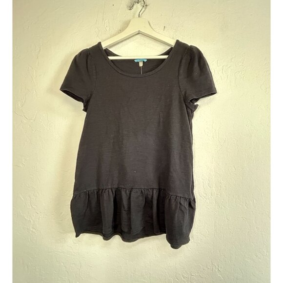 Anthropologie Leifnotes Womens Short Sleeve Peplum Top Small Black Cotton New - Picture 1 of 7